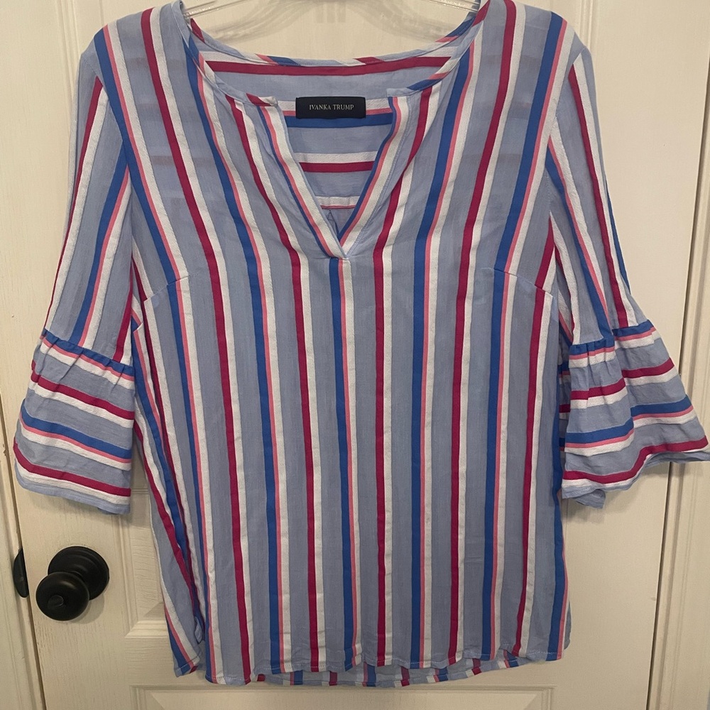 Ivanka Trump Bell Sleeved Multicolor Striped Blouse